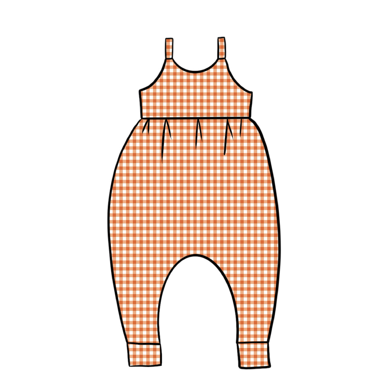 Gathered Romper | Orange Gingham