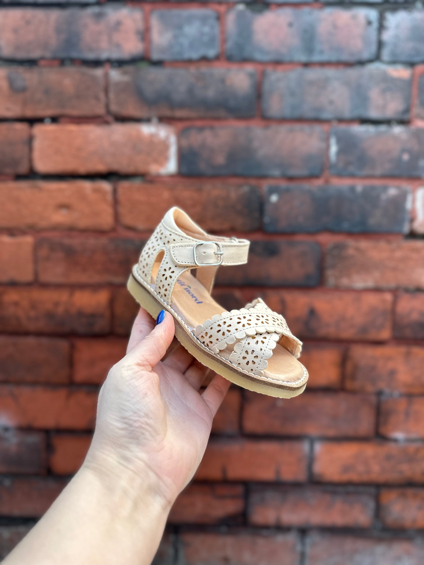 Crossover Scallop Flower Sandal - Cream