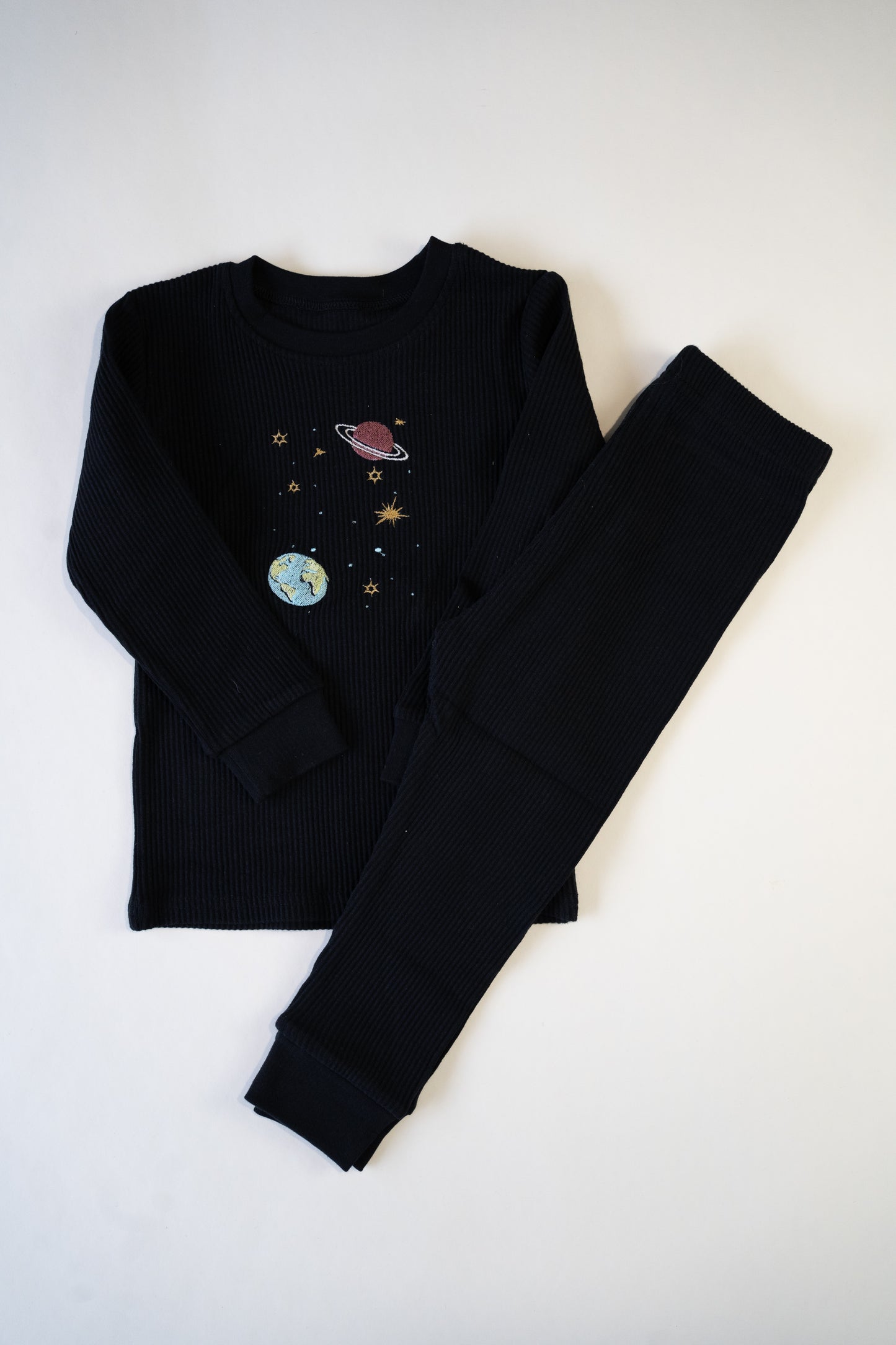 Black Rib Embroidered Set