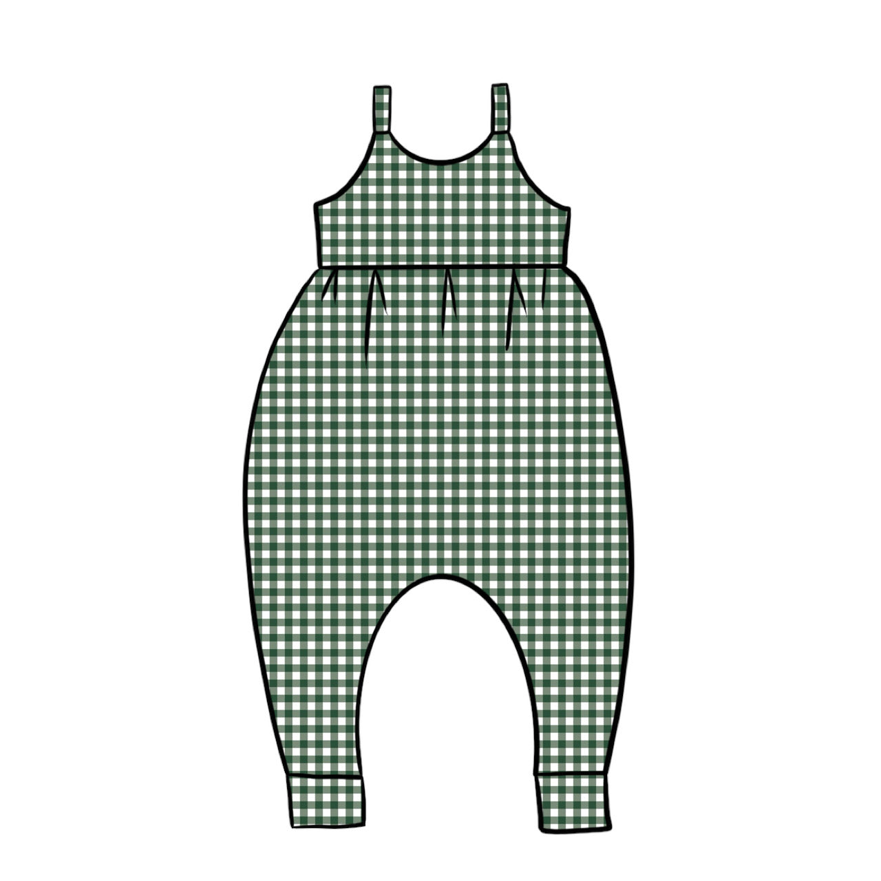 Gathered Romper | Green Gingham