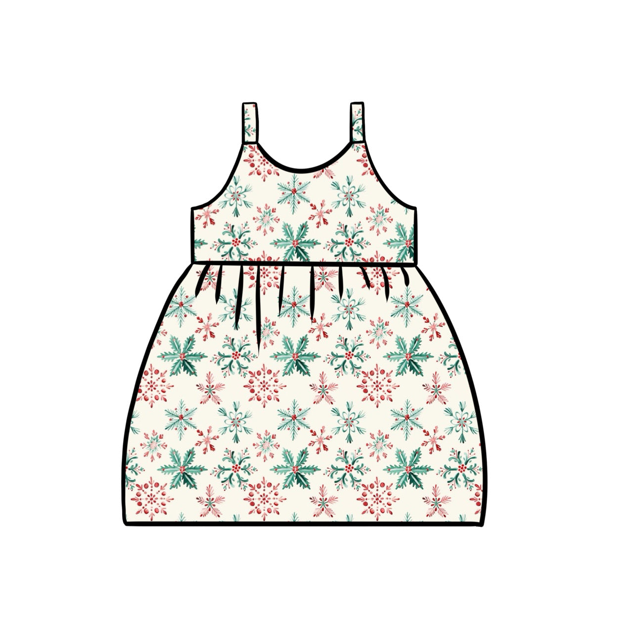 Gathered Dress | Festive Snowflakes