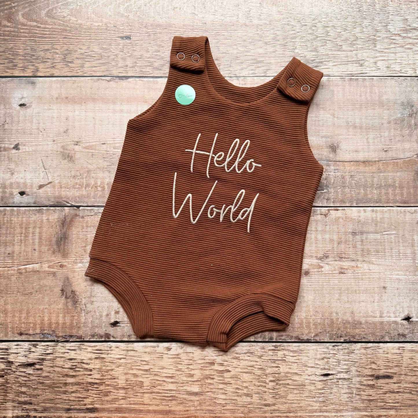 Hello World Rib Bummie Romper | Chocolate