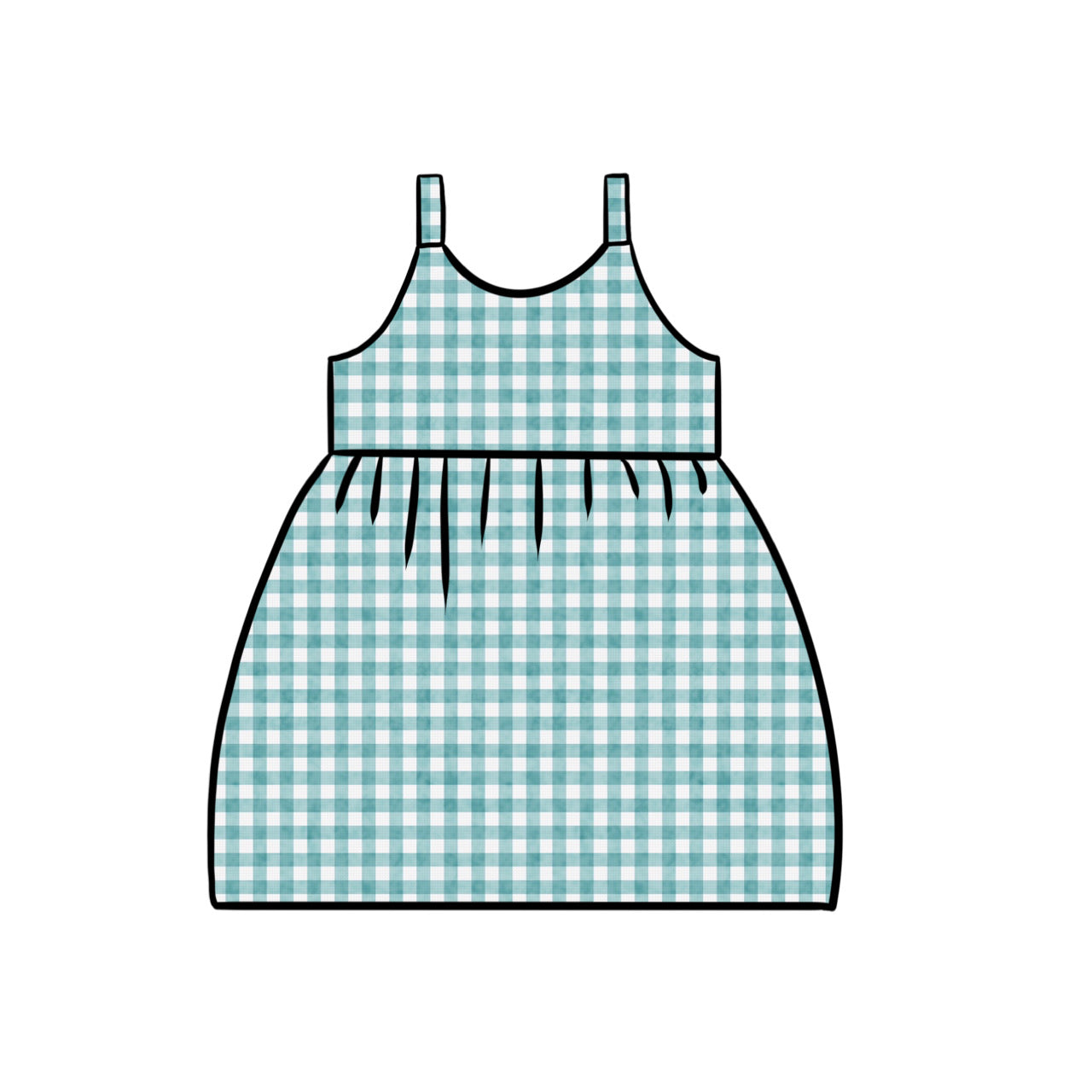 Junior Gathered Dress | Aqua Gingham