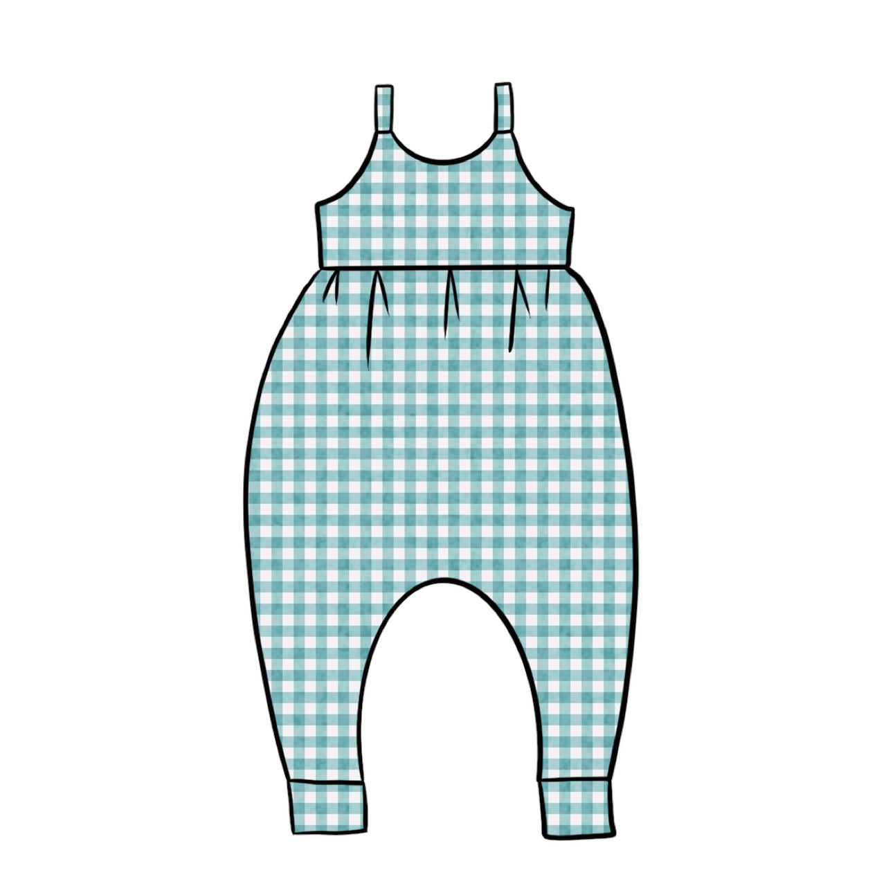 Gathered Romper | Aqua Gingham