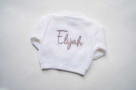 Personalised Baby Knit Cardigan | White