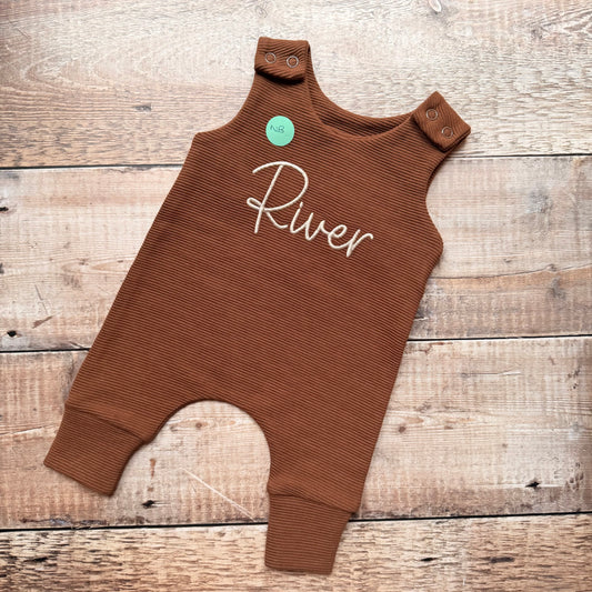 River; Rib Harem Romper | Chocolate