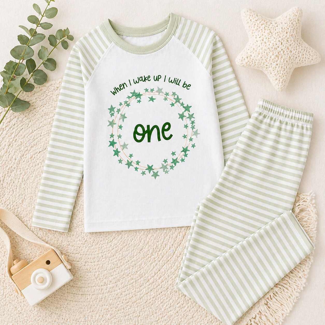 Green Stripe When I Wake Up Pyjamas - Stars