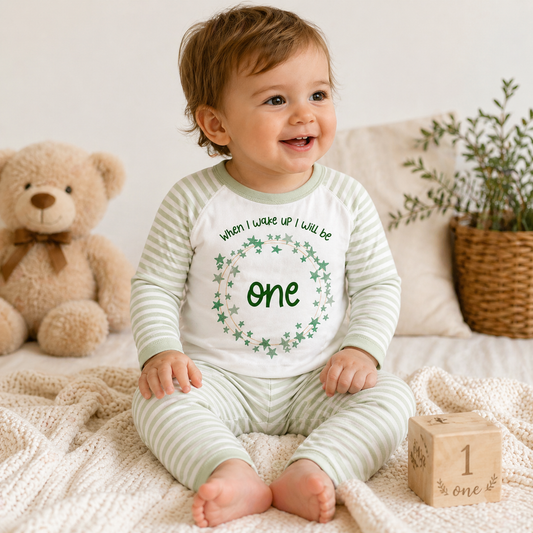 Green Stripe When I Wake Up Pyjamas - Stars