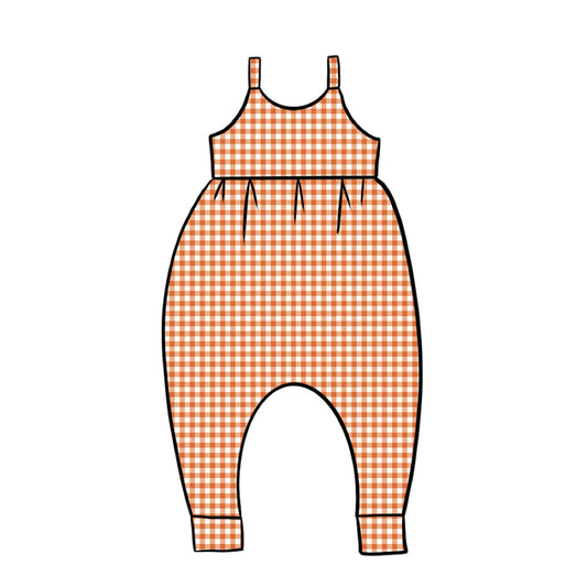 Gathered Romper | Orange Gingham