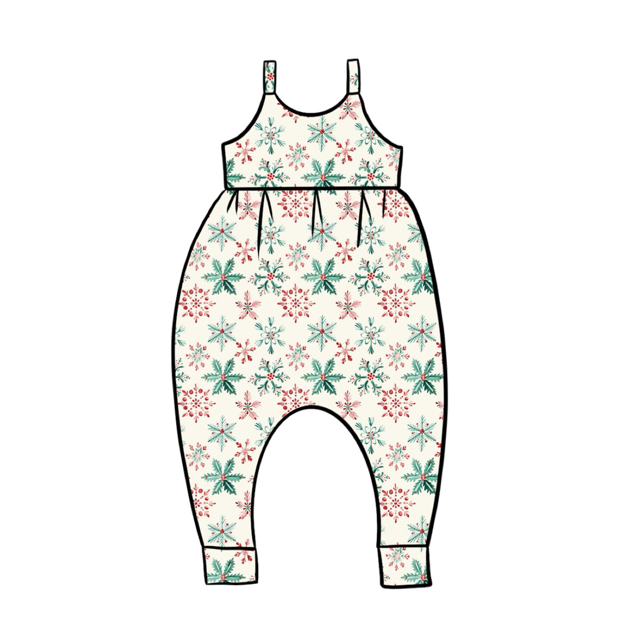 Gathered Romper | Festive Snowflakes