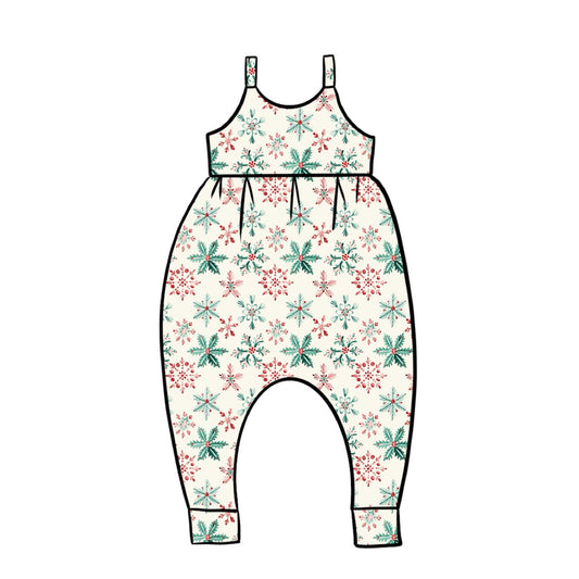 Gathered Romper | Festive Snowflakes