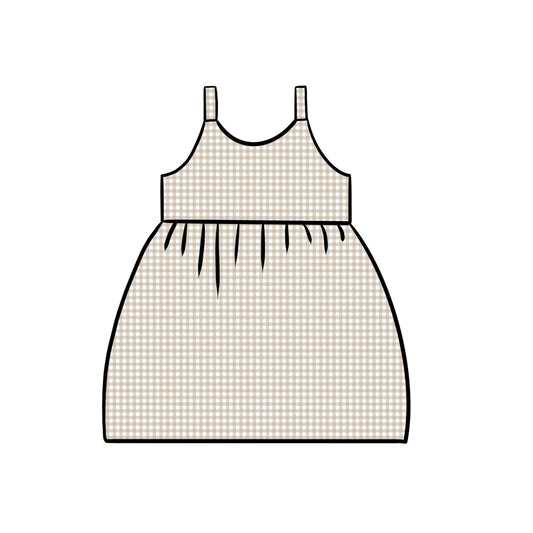 Gathered Dress | Beige Gingham