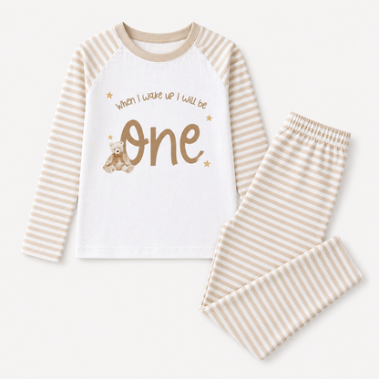 Beige Stripe When I Wake Up Pyjamas Bear