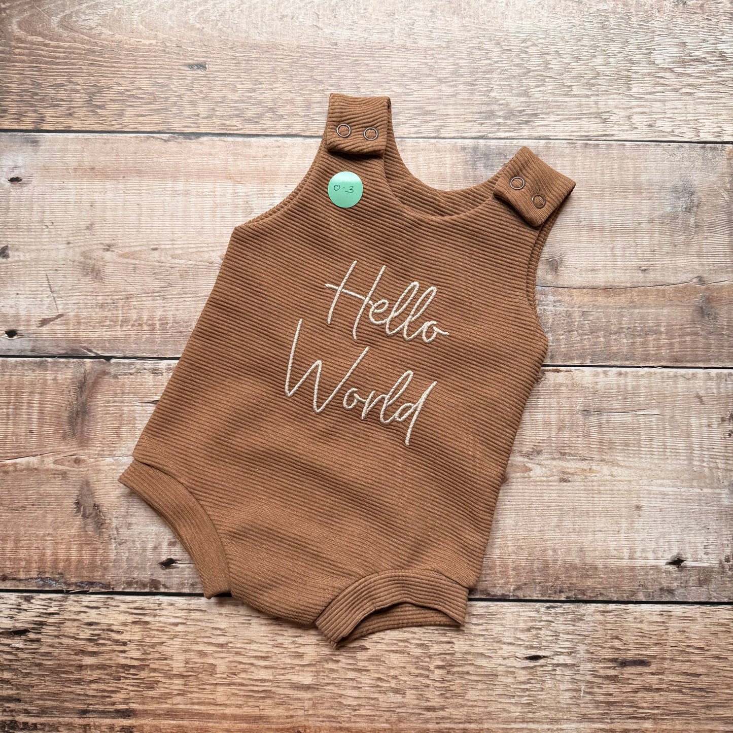 Hello World Rib Bummie Romper | Mocha