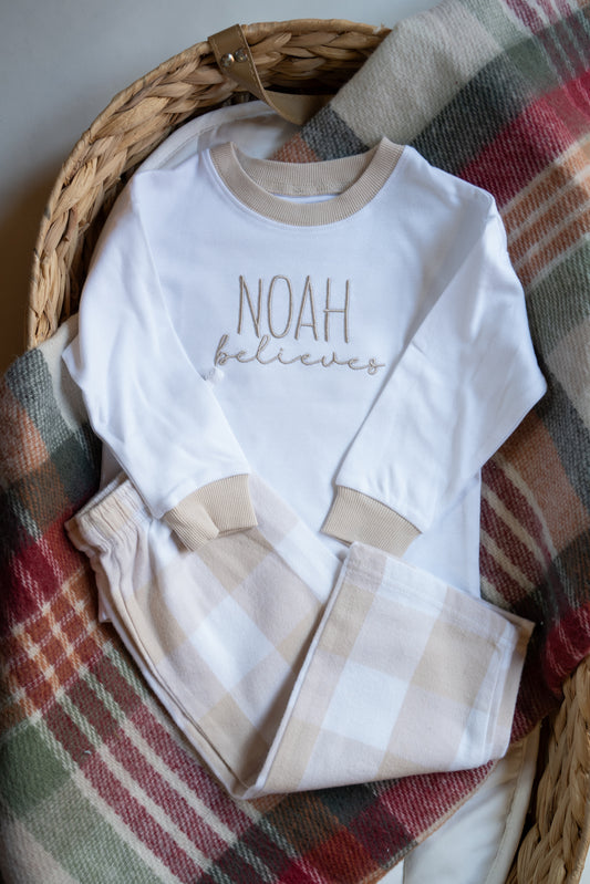 Beige Check Personalised Pj's