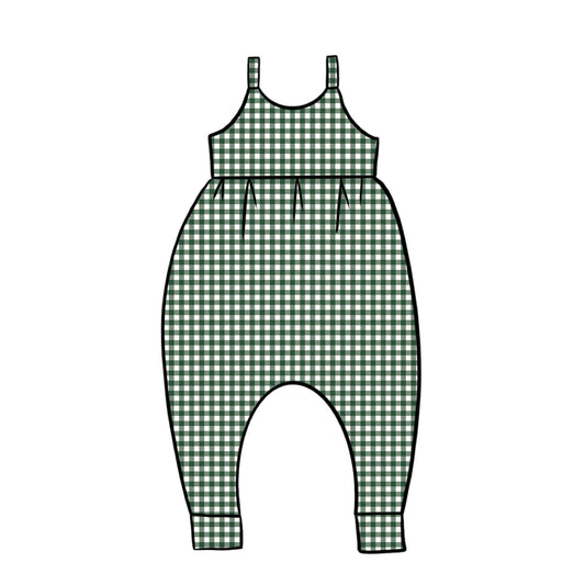 Gathered Romper | Green Gingham