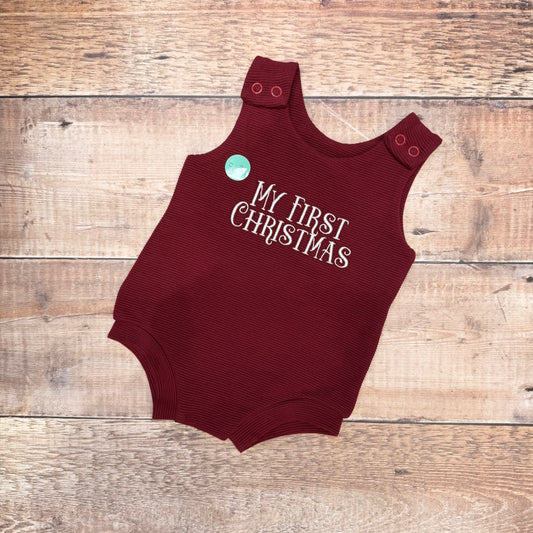 My 1st Christmas Bummie Romper | Burgundy