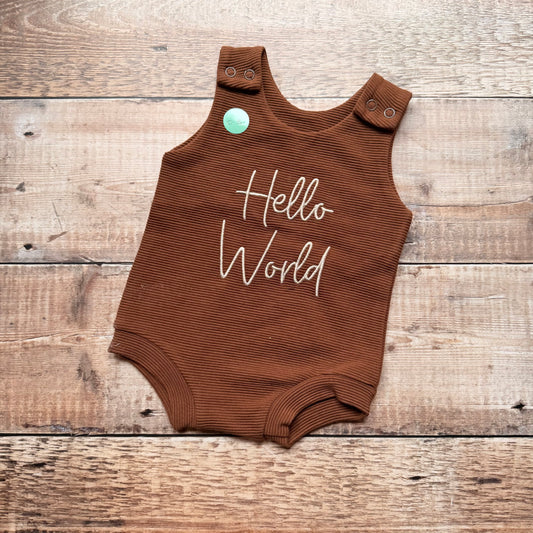 Hello World Rib Bummie Romper | Chocolate
