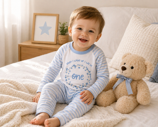 Blue Stripe When I Wake Up Pyjamas Stars