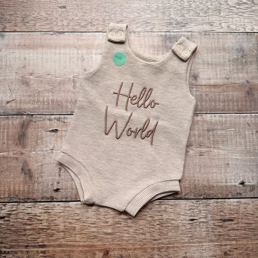 Hello World Rib Bummie Romper | Beige