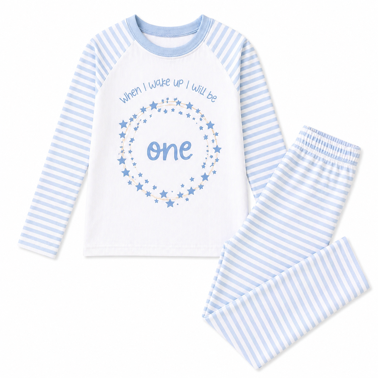 Blue Stripe When I Wake Up Pyjamas Stars