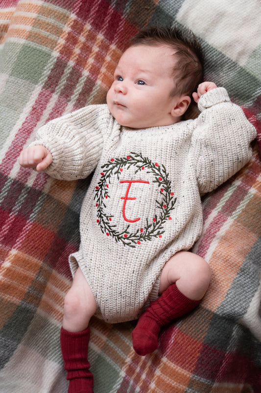 Personalised Baby Knit Romper | Oatmeal Fleck