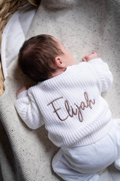Personalised Baby Knit Cardigan | White