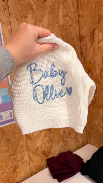 Personalised Baby Knit Cardigan | White