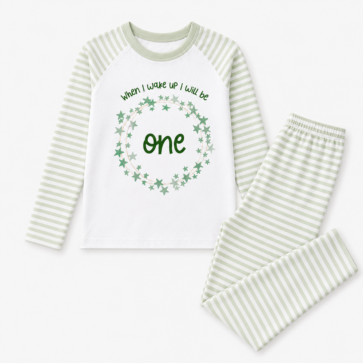 Green Stripe When I Wake Up Pyjamas - Stars