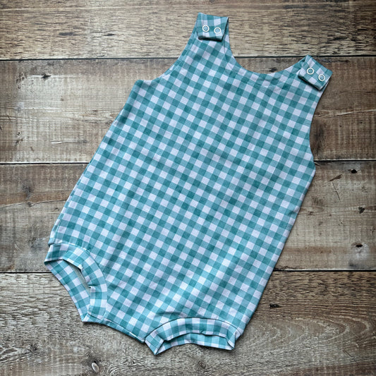 Bummie Romper | Aqua Gingham