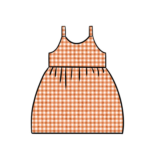 Junior Gathered Dress | Orange Gingham